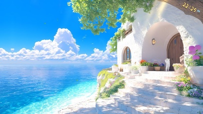 4k午后海景蓝天小屋