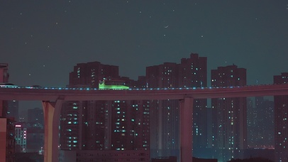 月亮下立交桥交通公交车 