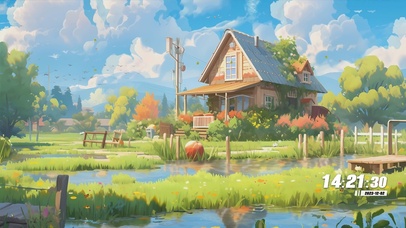 护眼蓝天白云房屋绿景