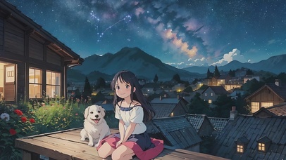 夏天夜晚乘凉治愈女孩看星空