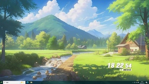 护眼蓝天白云树木河流桌面主题