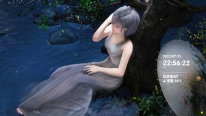 雨天树下美女