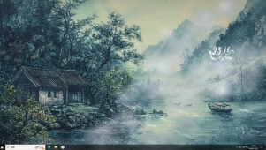 水墨山水AI插画-桌面主题