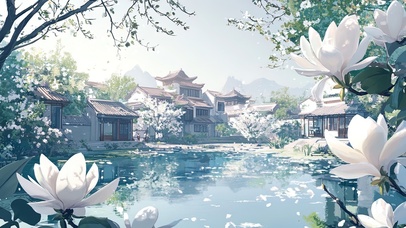 白兰花盛开的午后古城风景