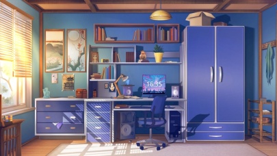 互动粒子互动房间夕阳电脑桌雨天舒适卧室书架居室二次元