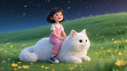 草原上女孩猫咪