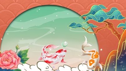 4k国潮锦鲤牡丹日出图