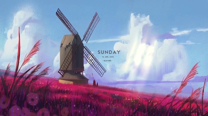 4K唯美治愈动漫风车天空