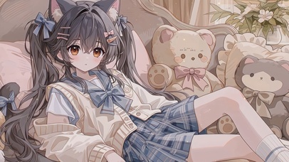 沙发可爱猫耳少女