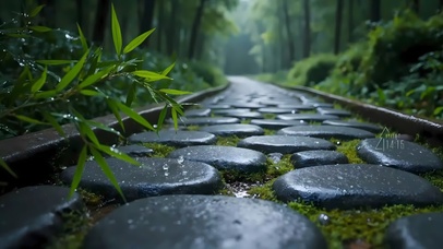 唯美雨天石路