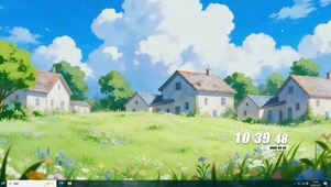 护眼白云树木房屋桌面主题