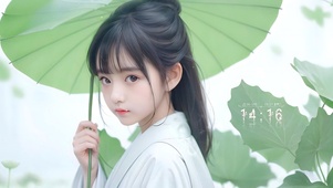 荷叶下女孩