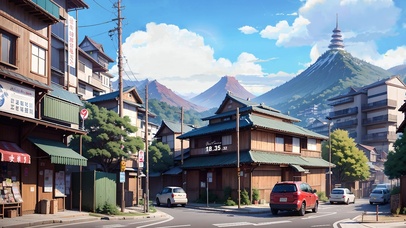 4K唯美治愈动漫小镇街道