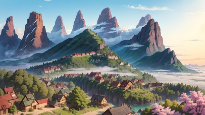 4K唯美治愈高山动漫村庄