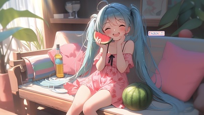 沙发上西瓜女孩