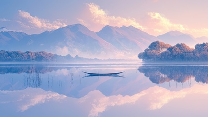 纯净湖泊中的一叶扁舟