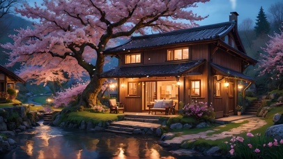 溪边樱花小屋