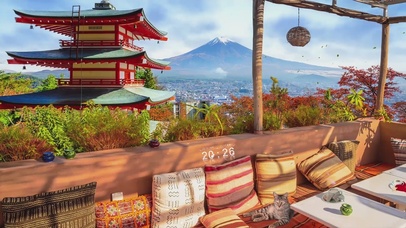 富士山下的休闲咖啡厅