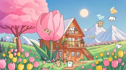 春天春游的线条狗