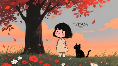 治愈 女孩与黑猫