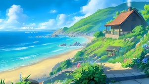 青葱大海沙滩