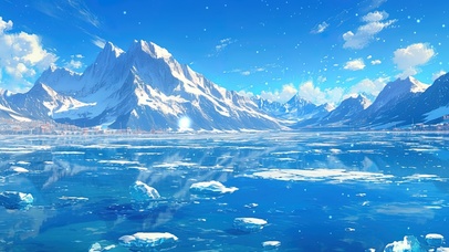 纯净治愈清澈雪山浮冰湖泊