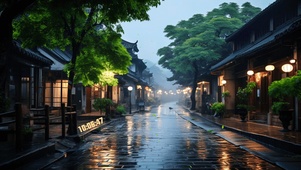 4K唯美治愈古风雨天街道