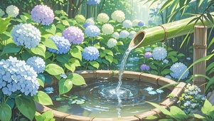 森林中的绣球花流水