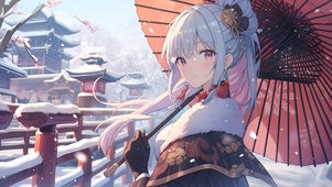 冬日撑伞少女