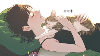 4k抱猫午睡的少女