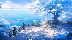 岸边的樱花树