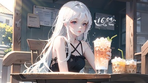 夏日喝冷饮少女