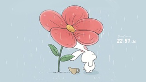 雨中浇花小兔子