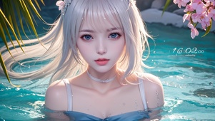 4K唯美古风水中美女