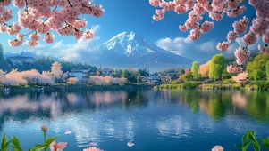 治愈清新桃花湖泊