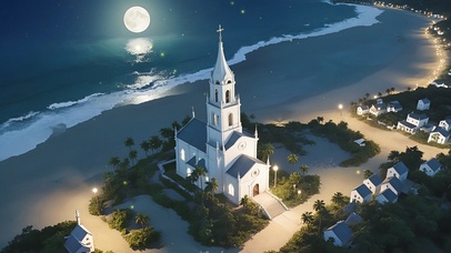 夜晚沙滩上的教堂