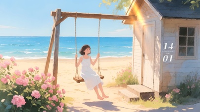 海边女孩荡秋千