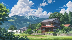 护眼蓝天白云房屋绿景