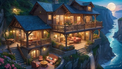 夜晚悬崖上的小屋