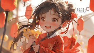 中秋赏花灯女孩