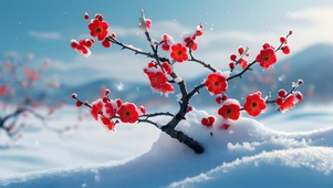 冬季雪景红梅花大自然风景