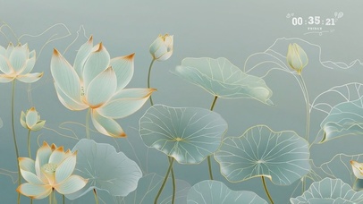 循环唯美治愈的国风荷花荷叶