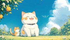 蓝天草地上猫咪