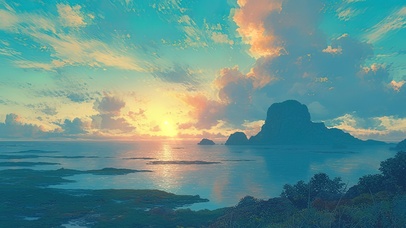 唯美落日海岛海景