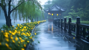 湖亭晨景