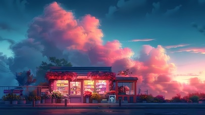 晚霞路边鲜花店