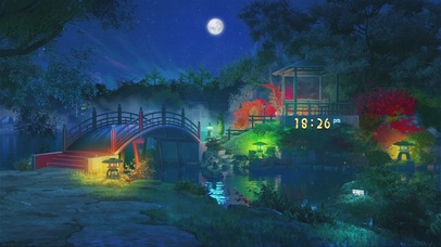 唯美治愈日系森林公园夜景