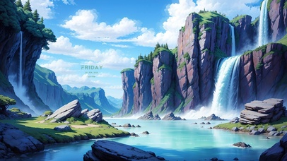 4K唯美治愈夏日高山瀑布