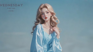 4K 金发蓝裙女孩