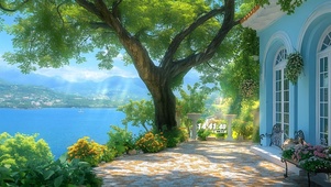 护眼清新后院湖畔